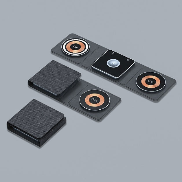 Vaslora charging station with iPhone, Apple Watch, and AirPods charging together