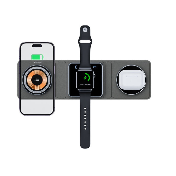 Apple Watch docked on the Vaslora 3-in-1 charging station